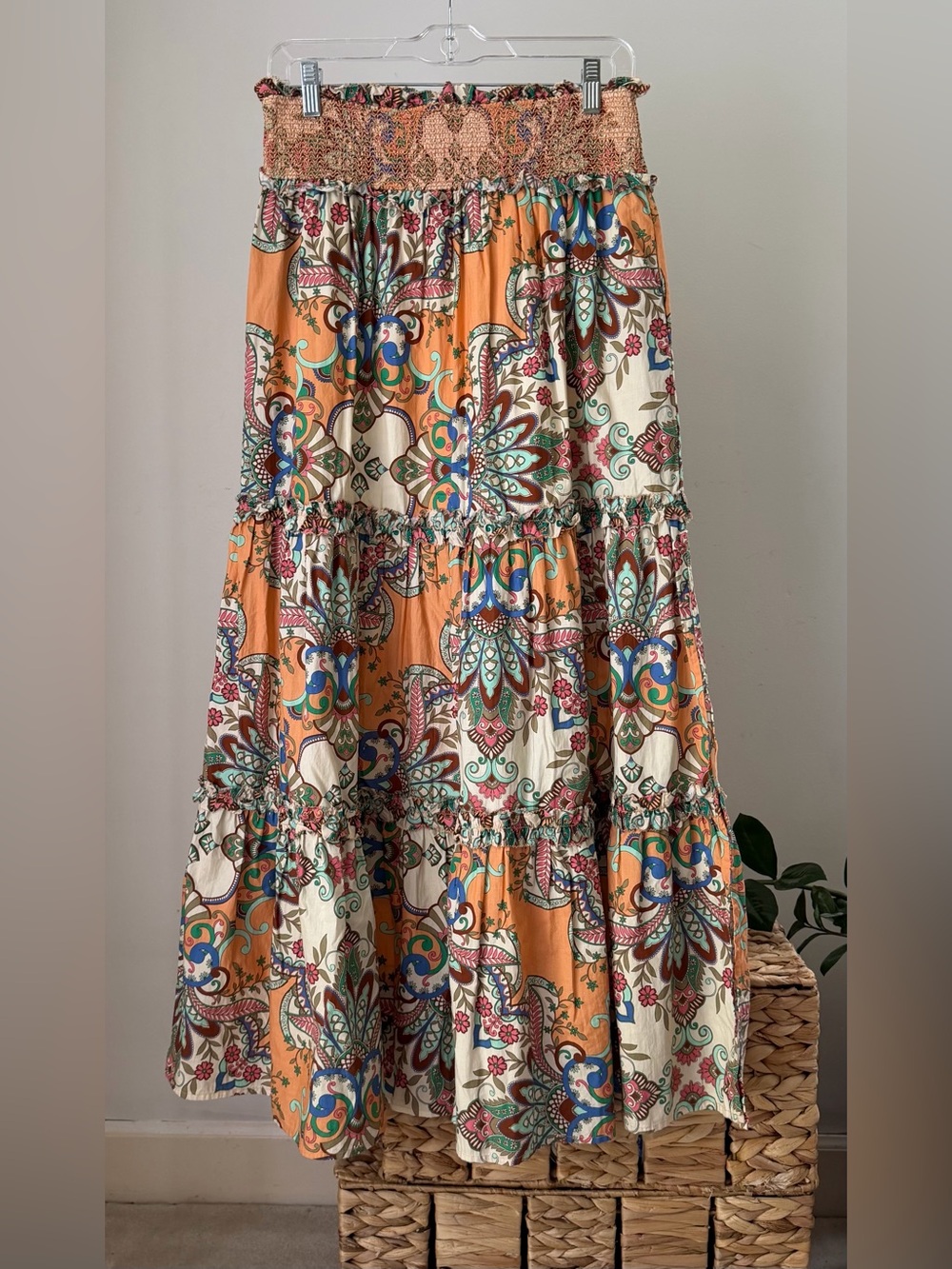 NEW Women's Anthropologie LOVE THE LABEL Smocked Boho Tiered Skirt Size Medium M
